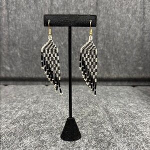 Black and Silver Geometric Drop Earrings